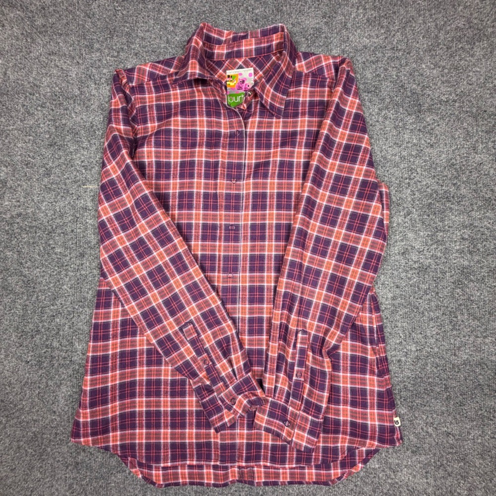 Burton DryRide Flannel Shirt‎ Womens Large Red Navy Plaid Long Sleeve Button